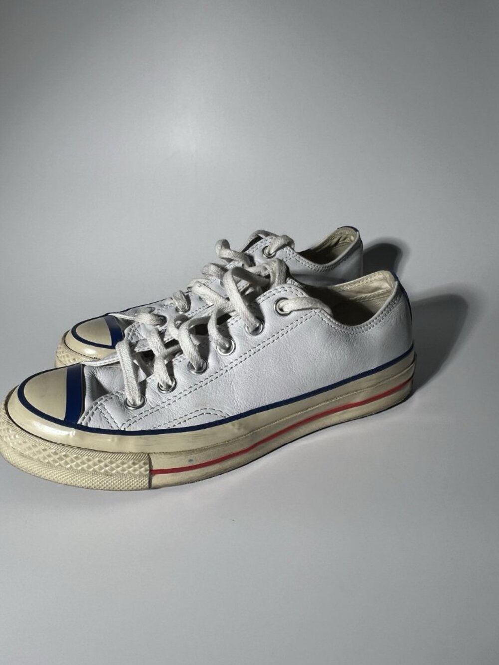 Converse Chuck Taylor All Star Leather White Blue Women’s 7 Men’s 5 - Picture 5 of 13